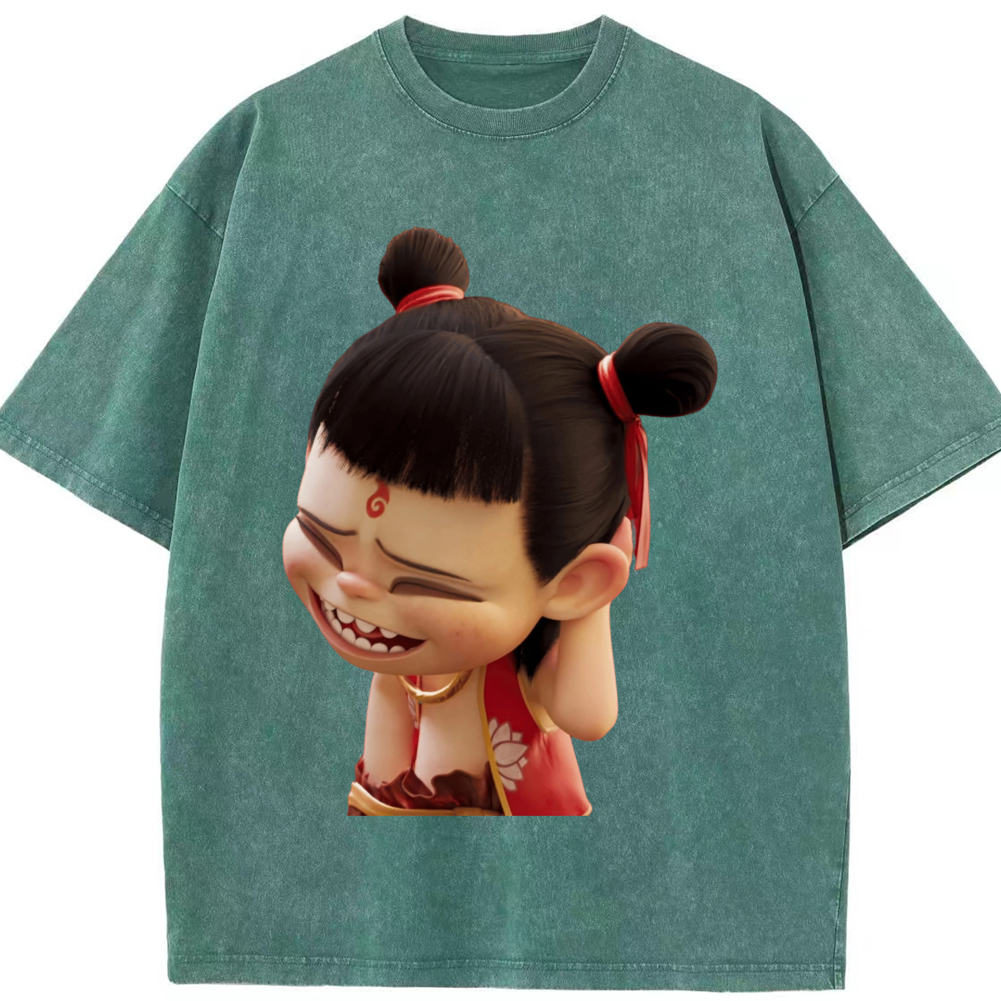 （画像用） Ne Zha 2 ナタ 魔童の大暴れ 綿100% ヴィンテージ風 半袖Tシャツ（フロントプリント）
